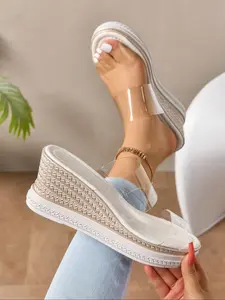 women's wedge sandals, transparent strap design, wedge slippers with open toe design, Peep toe sandals, comfortable platform sandals for summer, boho style casual sandals, Casual Trendy Sandals, PU Leather Sandals, Trending Elevated Sandals