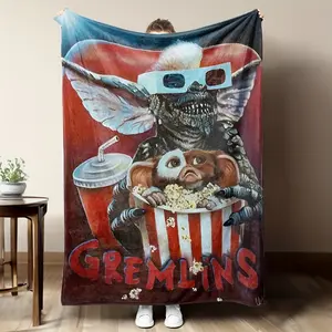 Vintage "Gremlins" Movie Art Flannel Blanket - Soft, Warm & Cozy with Iconic Gremlin Design - Perfect for Sofa, Bed, or Office - All-Season Use, Hypoallergenic, Tear-Resistant - Ideal Valentine's & Mother's Day Gift,