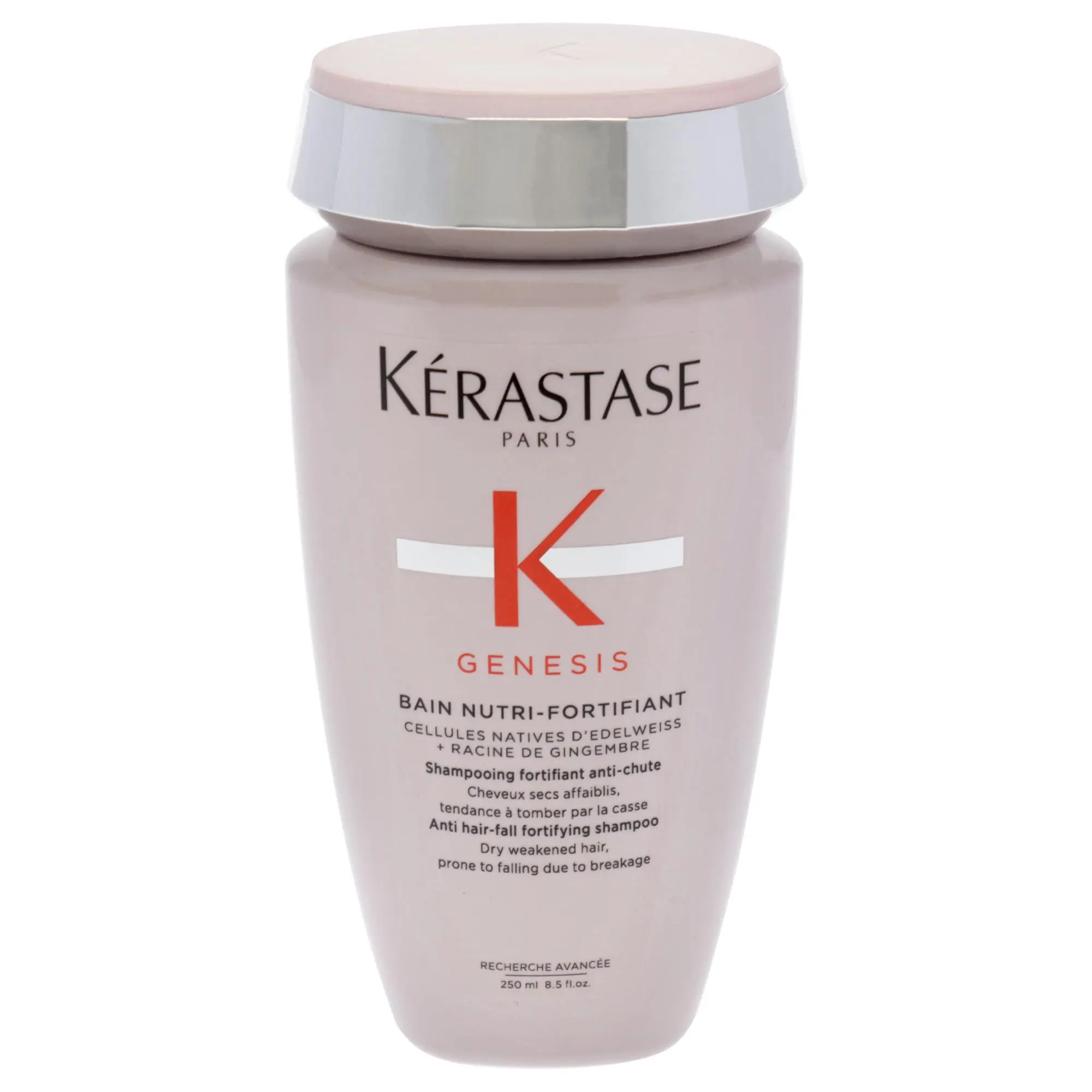 Kerastase Genesis Bain Nutri-Fortifiant Anti-Hair Loss Haircare Shampoo for Dry Hair, Unisex, Ginger Root & Edelweiss Infused, Single Bottle - 8.5 oz Liquid, 250Ml