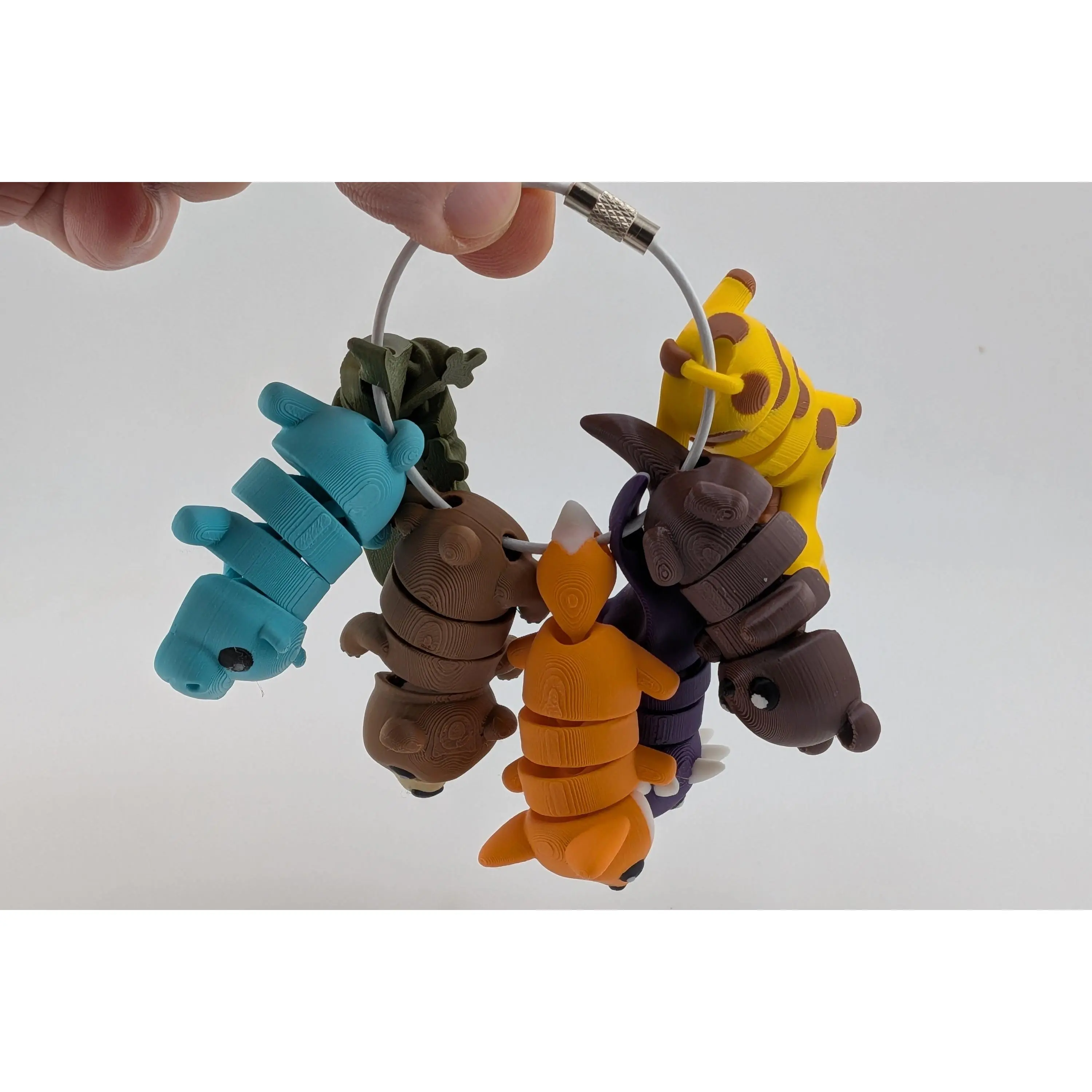 7-Pack Mini Flexi 3D Printed Animal Keychains, Fashion Accessory Keyrings for Backpacks & Fidget Cables