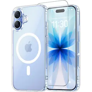 iPhone 17 Case Clear with Screen Protector, [Compatible with Magsafe][Anti-Yellowing][Military-Grade Protection] Shockproof Slim Magnetic Phone Case 6.3 inch, Transparent