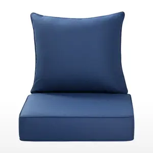 24" x 24" Patio Chair Cushions, 6 Inch Thick Deep Seat Cushion Set with Back Pillow, Outdoor Cushions for Patio Furniture, Water-Resistant Olefin Fabric, Fade-Resistant, Navy Blue