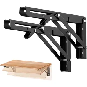 2 Pack 10 Inch Folding Shelf Brackets - Heavy Duty Shelf Brackets Matte Black 10 Inch Collapsible Shelf Brackets
