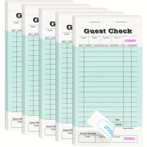 Set of 5 Waiter Notepads, 50 sheets per pad, Green Guest ChecksWaiter, Guest Checkbook, Waiter Guest Check Notepads, Restaurant Food Order Waiter Notepads, Office Stationery Supplies