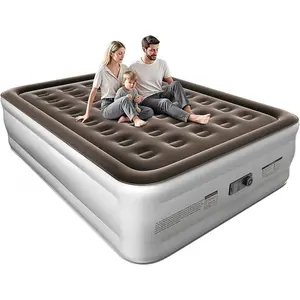 Queen Air Mattress with Built in Pump Raised, 2 Min Self Inflatable Mattress, 18’’ Blow up Mattress for Adults, 660 LBS Portable Air Bed for Guest, Camping, Travel & Floor, Brown