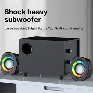 Portable 2.1 Channel Wooden Subwoofer Speaker Support USB Power Supply Showcase LED Colorful Sound Effect 3.5mm Connector Connects to Smartphones, Tablets, Laptops, PCs, etc. Suitable for Home Entertainment, Gaming, and Office