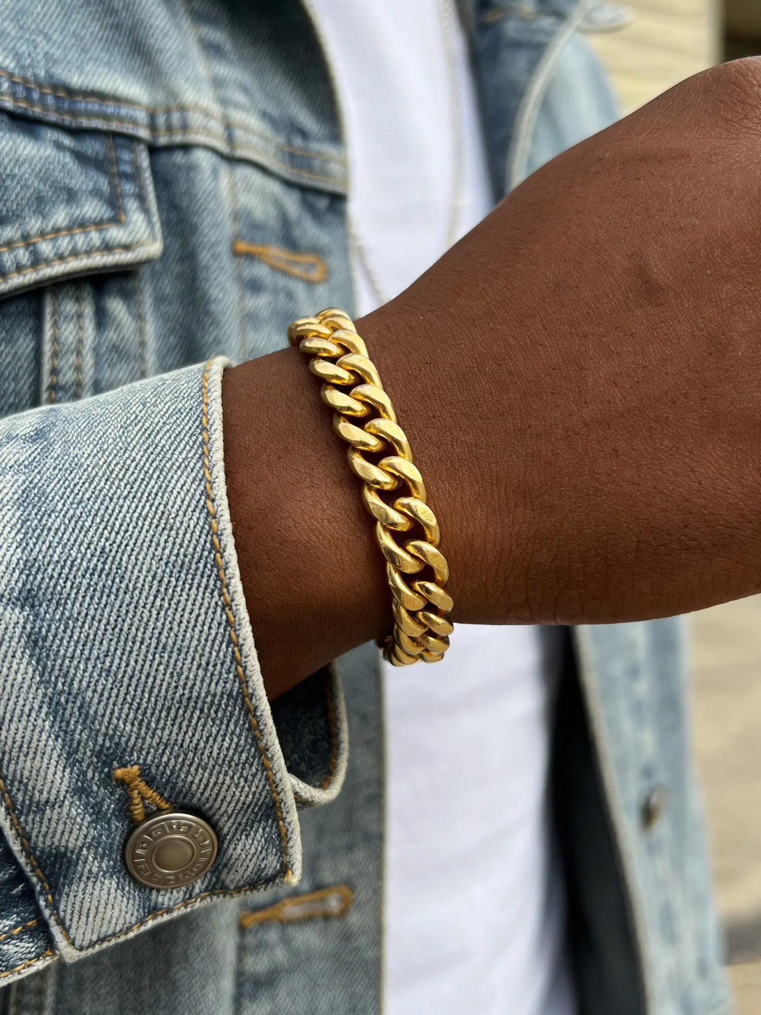 Men's Stainless Steel B Gold Bracelet, 7mm Wide, 8Inch Cuban Link, 18k Gold Plated, Punk Style, Durable, Comfortable, Unisex, Cuban Chain Bracelet, Bracelets Jewelry