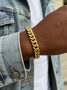 Men's Stainless Steel B Gold Bracelet, 7mm Wide, 8Inch Cuban Link, 18k Gold Plated, Punk Style, Durable, Comfortable, Unisex, Cuban Chain Bracelet, Bracelets Jewelry