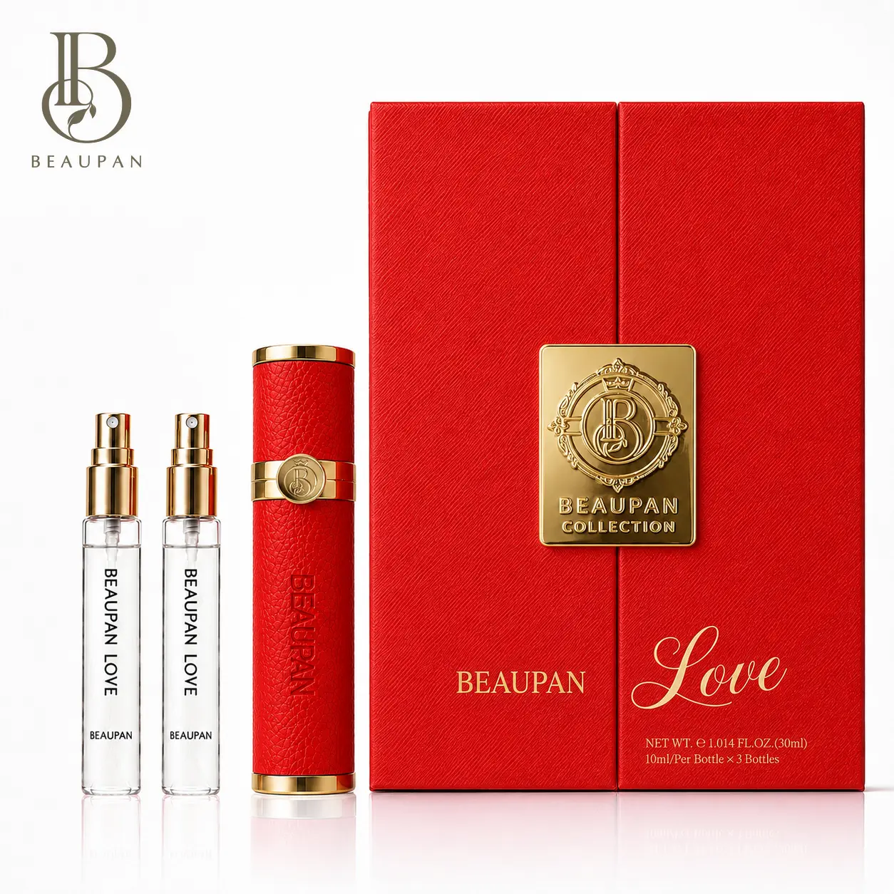BEAUPAN Eau de Parfum Travel Set for Women, 3 x 10 mL with Red Case, Long-Lasting Sweet Floral Fragrance for Scent Layering, A Signature Scent for Adults, Liquid, Romantic Bouquet, Spray, 24 Months, Floral Sweet Perfume, Aroma Scented Floral