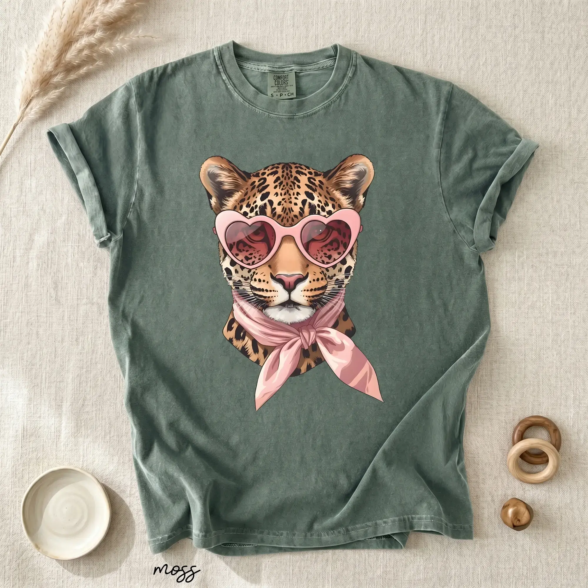 Comfort Colors Pink Sunglasses Leopard T-Shirt, Cute Animal Graphic Tee, Coquette Bow Scarf Shirt, Unisex Safari Style Top, Gift for Women
