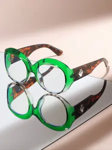 Large Frame Round Fashion Flat Mirror Legs with Rhinestone Decoration, Shiny Luxury Trend Non-Prescription Glasses, Stylish Eyeglass, Casual Style, Fashion Frames, Trendy Frames, Eyeglass Frames