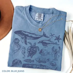 Comfort Colors 90s Sea Animals T-Shirt, Retro Sea Life Tee, Sea Animals Shirt, Vintage Fish Shirt, Summer Wear - Apparel, Cotton Fabric