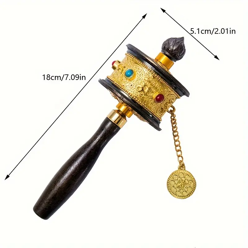 Ma Ni Metal Handheld Prayer Wheel with Dual Golden Bearings, Black Religious Ornaments for Home Prayer Practice (Home Decor Statue & Figurine)