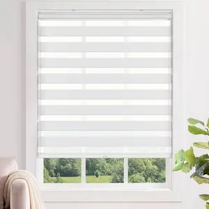No Tools No Drill Cordless Zebra Blinds for Windows, Dual Layer Light Control for Day and Night, Light Filtering Privacy Roller Blinds and Shades for Home, 24" W x 72" H, White
