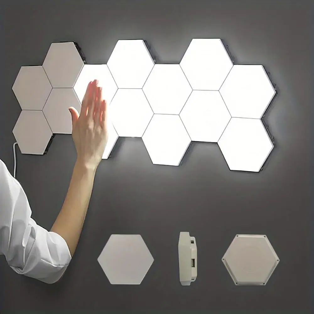 Hexagon LED Panel Lights, 3-Color Modular Touch-Sensitive USB Dimmable DIY Creative Geometric Assembled Panels, for Living Room, Bedrooms, 1/6/10 Pack, Led Panel Light
