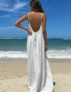 Natural Life Dresses, Women's Maxi Dress Spaghetti Strap Sleeveless Loose Fit Cami Sundress Backless Flowy Summer Beach Loungewear