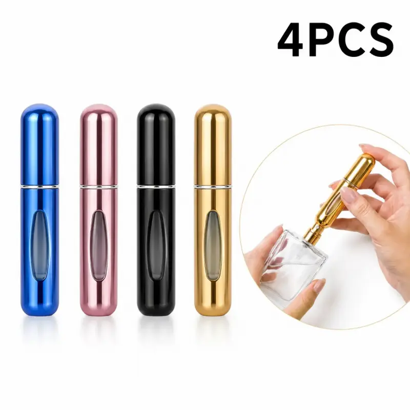 4pcs Portable Refillable Perfume Atomizer Bottle, Bottom Press Pump Travel Spray for Fragrance & Cologne