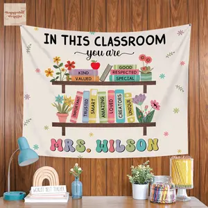 Personalized Teacher Classroom Tapestry, Teachers Name Classroom Banner, Groovy Classroom Decor, Gift for Teacher, Back to School Tapestry