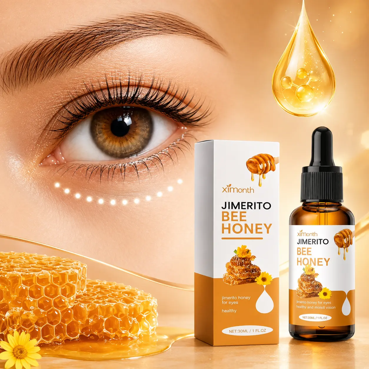 Honey Eye Drops for Dry Eyes, Jimerito BeeHoney 30mL Eye Drops, RefreshingMoisturizing Drops for Tired Eyes & Daily EyeCare care serum