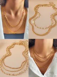 Simple Casual Metal Chain Clause Necklace, Stylish Daily Wear Accessory, Perfect for Layering & Gift Ideas, Trendy Jewelry Piece, Stackable Clavicle Chain