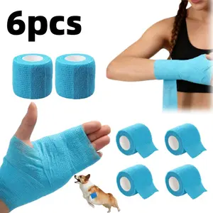 6pcs Blue Self Adhesive Bandage Wrap, 5cm*4.5m, Athletic Wrap Self Adhesive,Vet Wrap,Tattoo Grip Tape,Sports Tape Bulk for First Aid Supplies and Wrist Sprains Protection