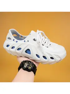 Men's Breathable Hollow-Out Clogs, Anti-Slip & Wear-Resistant Lace-Up Design, Suitable for Daily Casual Wear