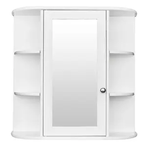 Karl Home White 3-Tier Single-Door Mirror Cabinet – Indoor Bathroom Wall-Mounted Shelf
