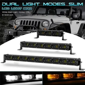8/14 Inch LED Strip Light for Off-Road Vehicles, Amber Ambient Light with Beam, Dual Color Work Light, 12V 24v, 4x4 Front Bumper Light