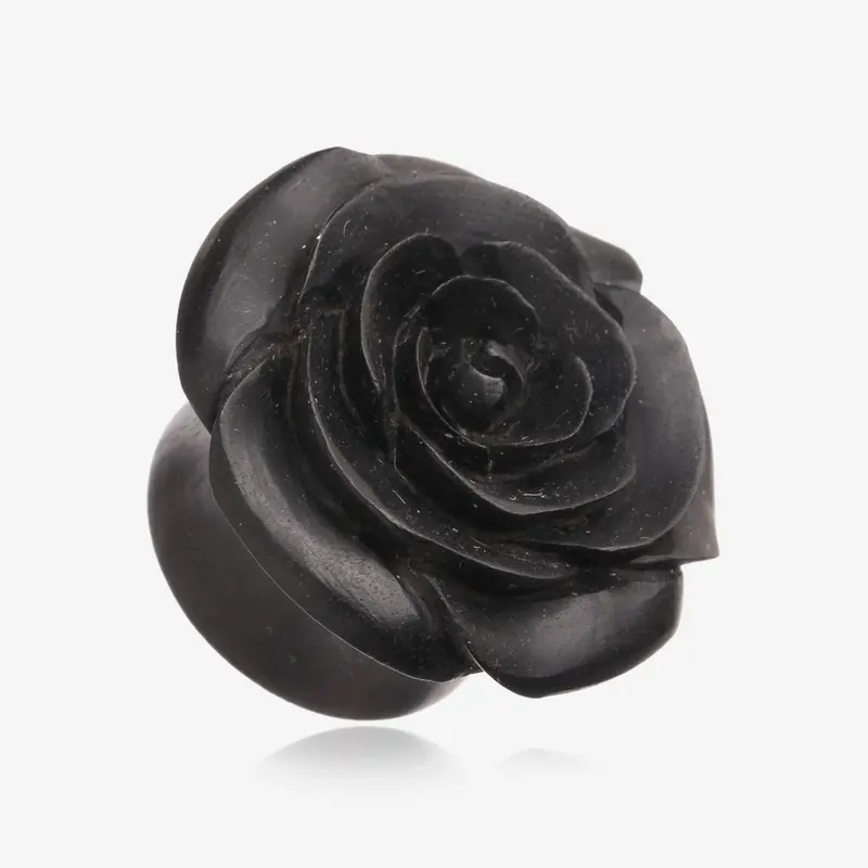 A Pair of Rosebud Full Bloom Arang Wood Double Flared Plug