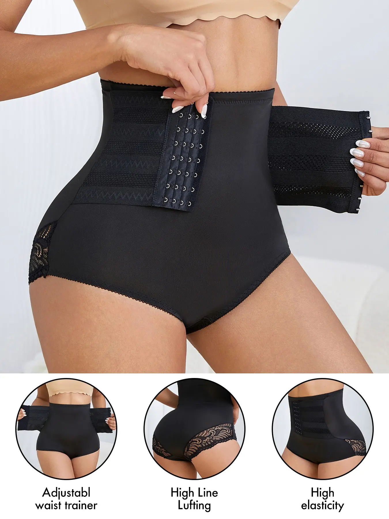 Women's High Waist Shapewear Shaping Leggings with Lace Trim, Tummy Control and Bustier Design for Lifting, High Waisted Shapewear, Ideal for Fall and Winter Wear, Underwear, Body Shaping Shapewear