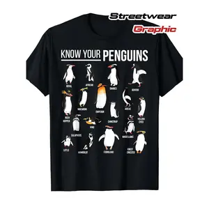 Penguin Species Educational Graphic T-Shirt - Know Your Penguins! - Black Tee with Emperor, Adélie, Chinstrap, Gentoo, King, Little, Magellanic, Rockhopper