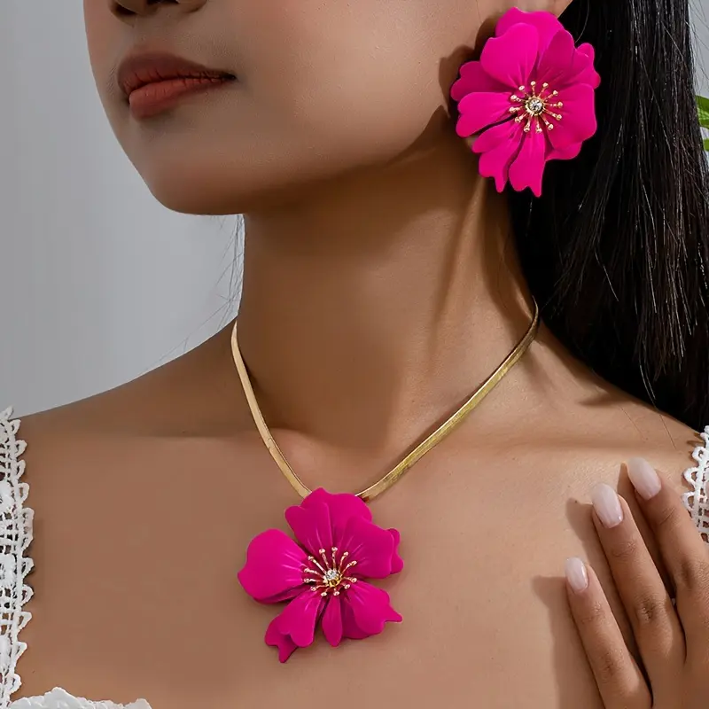 Women's 3-Piece Costume Jewelry Set with Crystal Stone Flowers, Includes Necklace and Hook Earrings for Formal Events, Female, Sparkling, Three Pieces