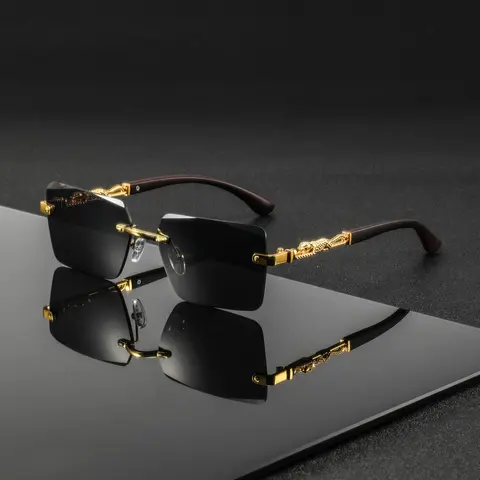 Men's Metal Frameless Leopard Print Eyeglasses, Fashionable Business Commute Daily Wear Glasses, High-Quality European Style Frames, Stylish Eyeglass