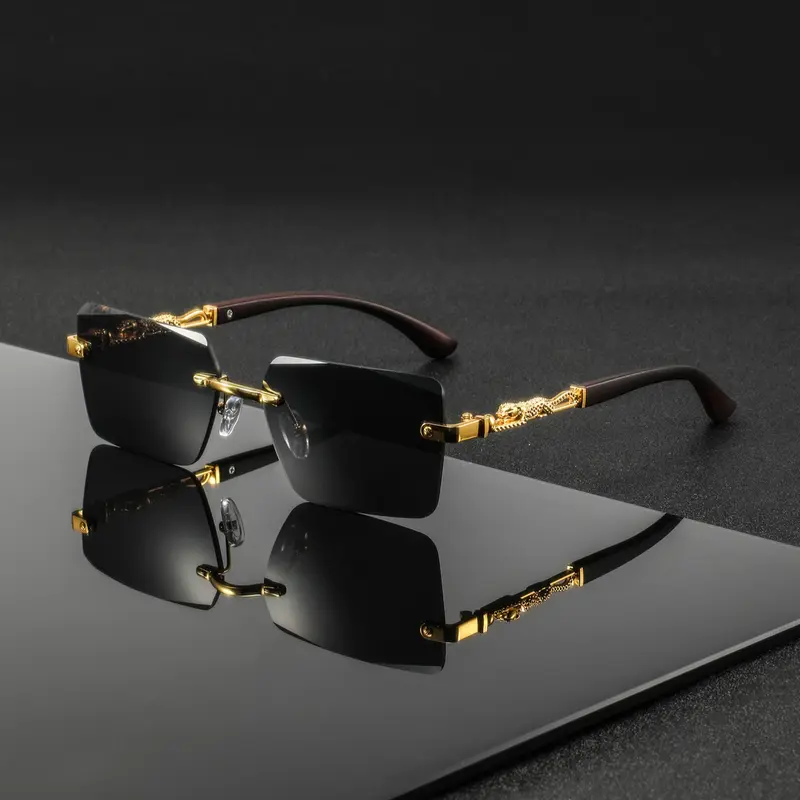 Men's Metal Frameless Leopard Print Eyeglasses, Fashionable Business Commute Daily Wear Glasses, High-Quality European Style Frames, Stylish Eyeglass