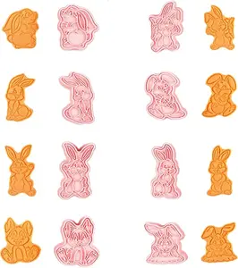 8 Piecse Easter Cookie Cutters Set, 3D Shapes with Stamps, Bunny, Chick, Lamb Cookie Cutters Embossing Cutter, for Biscuit Fondant Cheese Baking Molds, Baking Party Favors and Supplies