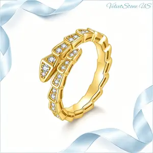 925 silver inlaid moissani diamond snake shaped full diamond fashion ring, European and American light luxury trendy women's ring with certificate
