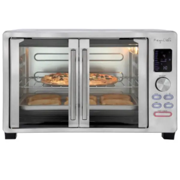 MegaChef MCOV-4700 31.7 qt. Rectangular Digital French Door Multi-Function Electric Convection Toaster Oven - Stainless Steel, Sleek Design, 24.4 lbs, 1500 W, Large Cap, Digital Control, Toast Function, Rotisserie Set, Wire Rack for Family Dinners, 1500 W