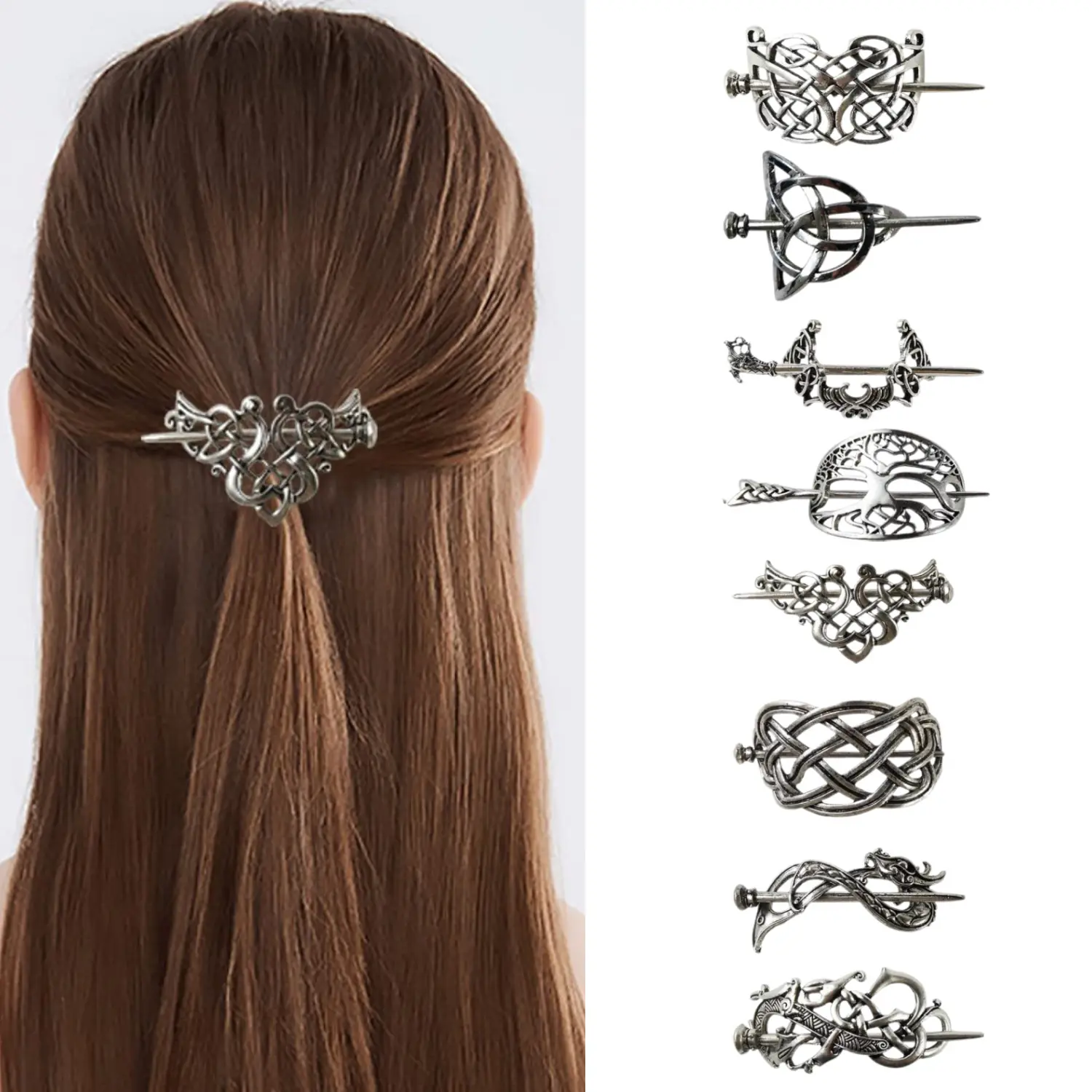 8PCS Hair Clips, Viking Celtic Hair Sticks, Celtic Knot Hairpin, Retro Silver Vintage Metal Hair Barrette, Viking Jewelry Clip, Minimalist Hair Accessories for Women and Girls summerwins