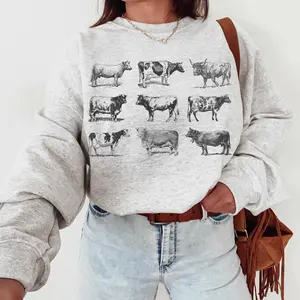 Vintage Cow Graphic T-Shirt / Sweatshirt / Hoodie, Cute Bull Farmer Mom Short sleeve shirt or sweatshirt, Gift for Cow Lover, Cotton Fabric
