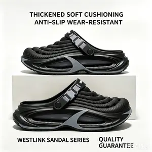 Men's Trendy Hollow Out Clogs, White with Blue Air Cushion Slides, Two-Wear Adjustable Strap Casual Shoes for Daily Wear