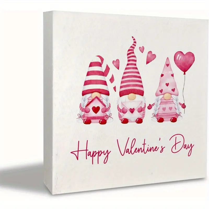Gnome Valentines Decor, Wooden Sign, Pink Valentine Gnomes for Home, 5x5 inch