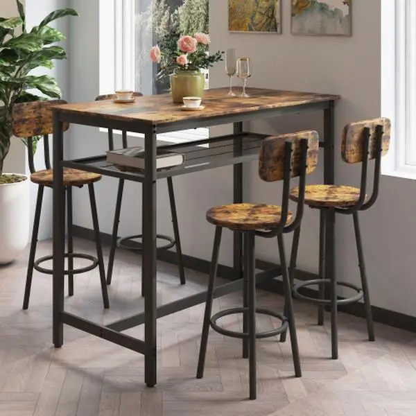 Indoor 5-Piece Bistro Set - Counter Height Dining Table Set with 4 Bar Chairs, Waterproof Space-Saving Modern Apartment Furniture for Family Dining, Entertaining