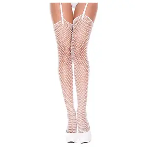212 MAIN Women's Lady Solid Sheer Thigh High Lingerie - Soft Silky Nylon Knit Fabric, Shimmer Diamond Net Spandex, White, Comfortable Camouflage Snug Fit