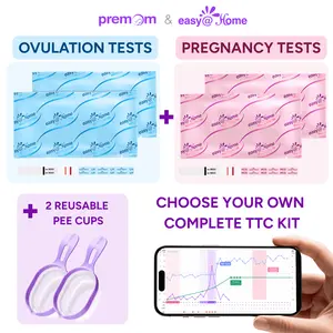 Bundle & Save: Easy@Home Ovulation & Pregnancy Test Combo + 2 Reusable Pee Cups, LH & hCG Fertility Tests for TTC Women, Supported by Premom App