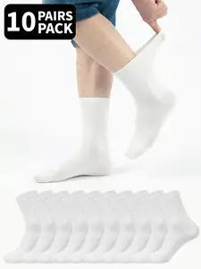 10 pairs of diabetic socks with a loose cuff; featuring a simple, solid-color design and an elastic cuff, a non-constricting top, and extra-loose, breathable fabric—perfect as a gift for seniors