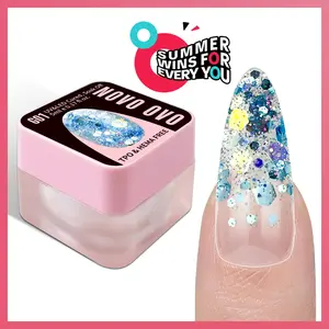 NOVO OVO Chunky Glitter Gel Nail Polish, G01 Oceanic Mist (Blue Holographic Sequins) TPO & HEMA Free, High-Density Sparkle Confetti Varnish, Reflective Soak Off UV LED Manicure for DIY Nail Art 5ml summerwins, Iridescent, Resin