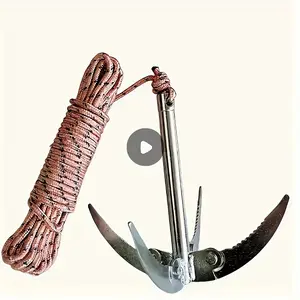 High quality four claw folding iron fishing anchor, folding anchor, containing 393.7 inch rope - corrosion-resistant water grass knife, removing floating objects on the water surface, suitable for outdoor fishing - water grass anchor knife fishing tool
