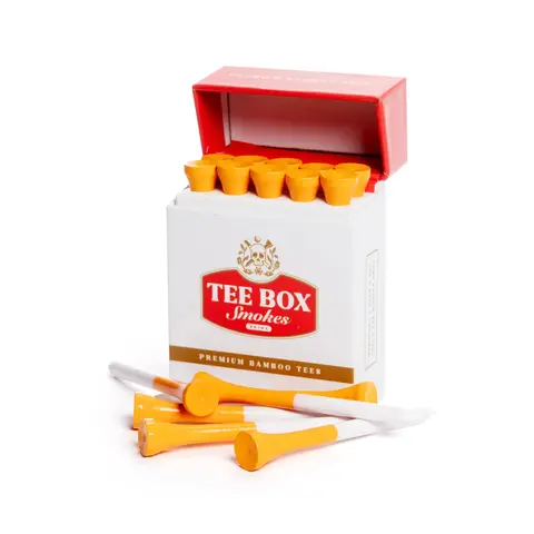 Tee Box Smokes - Premium Bamboo Golf Tees - Funny Cigarette-Style Gift for Men & Women - Reusable Magnetic Box