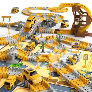 DIY Construction Toys Race Tracks Car Truck Toys, Engineering Cars Toys to Create Your Own Road, Birthday Gift Indoor Playset, Christmas Gift Set