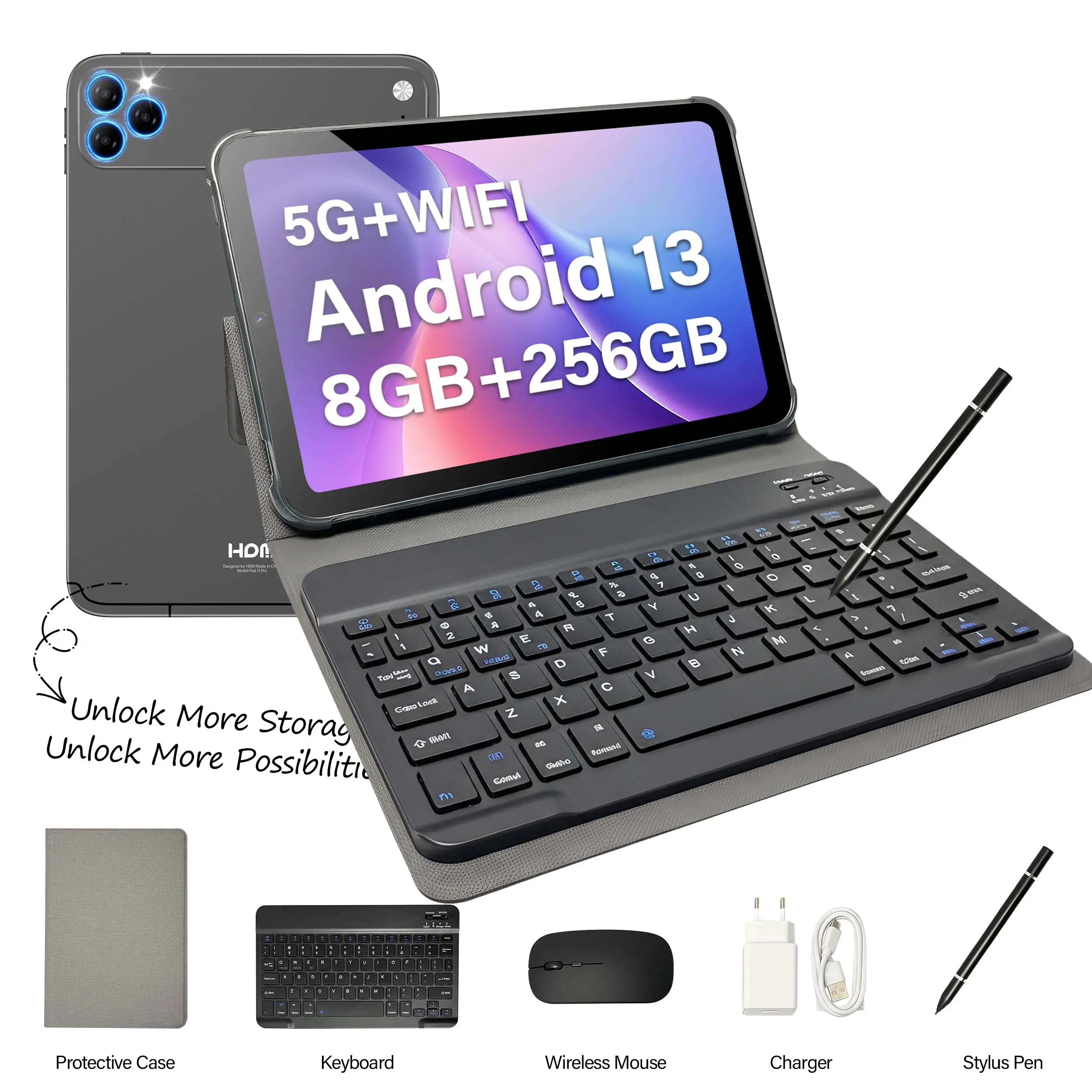 Mother’s Day Gift Tablet  Ultra Slim 10.1” Android Tablet with Keyboard & Stylus, Perfect for Everyday Use